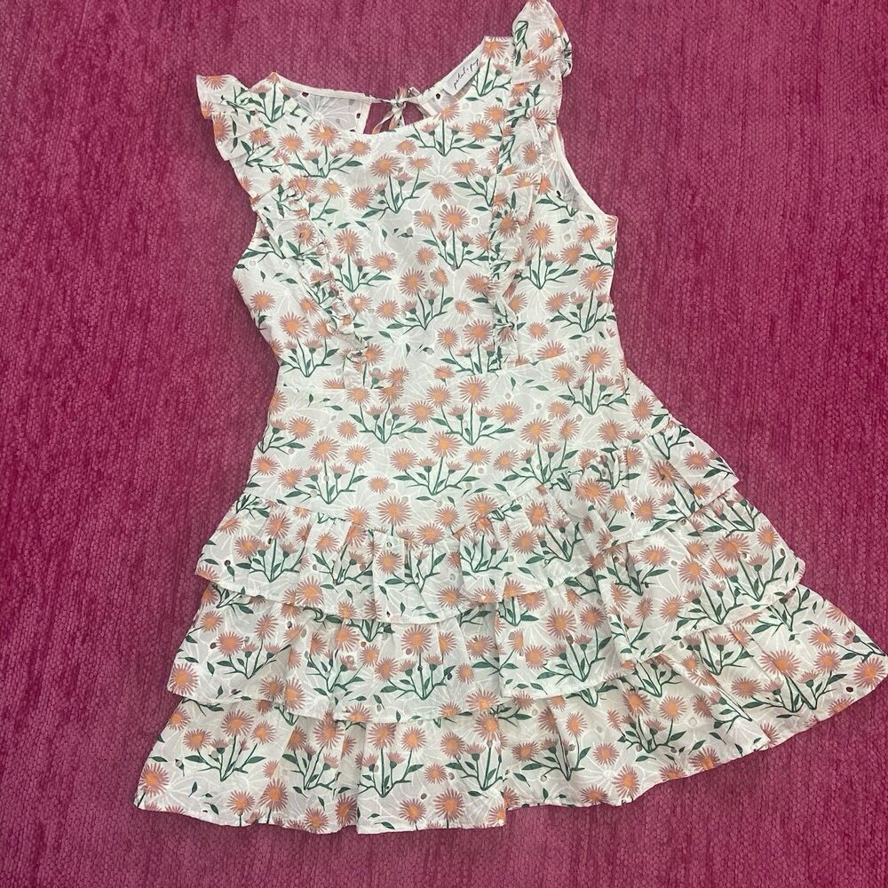 Petal And Pup Sleeveless Floral Eyelet Mini Dress Ruffle Tiered Size 12